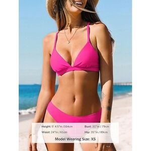 Cupshe Two Piece Bikini Set Low Rise Crisscross Back Tie Hot Pink Size Medium
